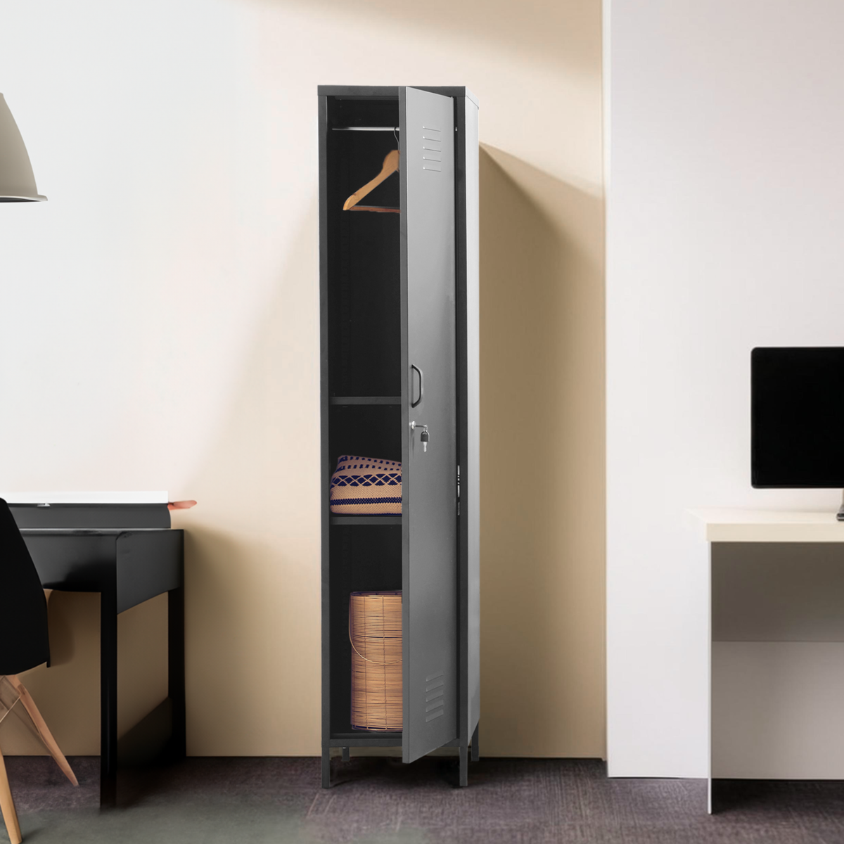 Academy Grey Metal Tall One Door Locker with Adjustable Shelves