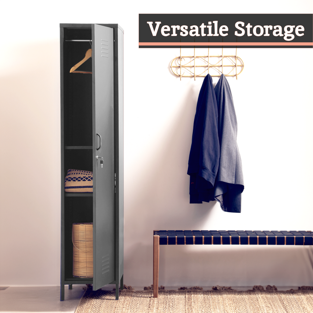 Academy Grey Metal Tall One Door Locker with Adjustable Shelves