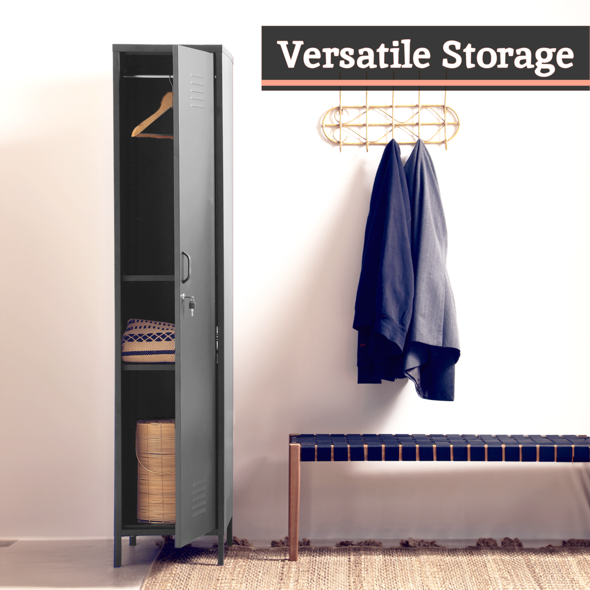 Academy Grey Metal Tall One Door Locker with Adjustable Shelves