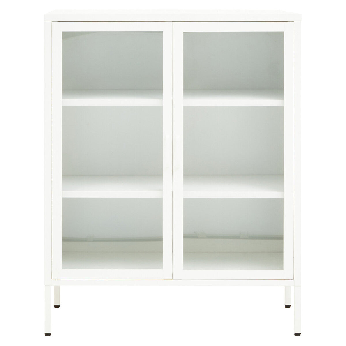 Acier White Metal and Glass Two Door Cabinet with Adjustable Shelves