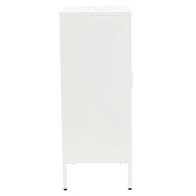 Acier White Metal and Glass Two Door Cabinet with Adjustable Shelves