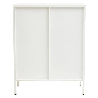 Acier White Metal and Glass Two Door Cabinet with Adjustable Shelves