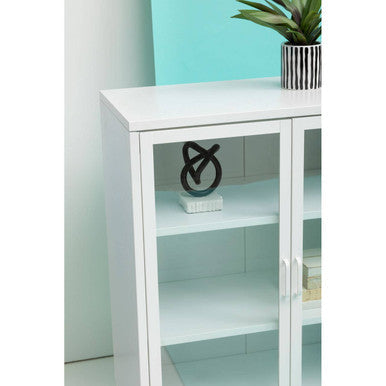Acier White Metal and Glass Two Door Cabinet with Adjustable Shelves