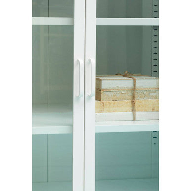 Acier White Metal and Glass Two Door Cabinet with Adjustable Shelves