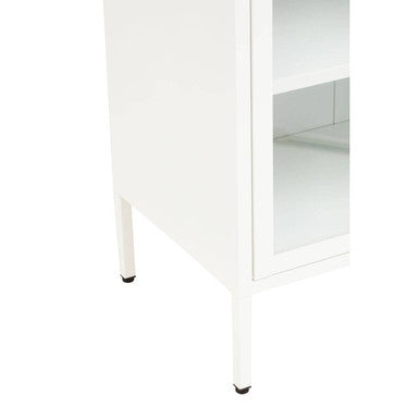 Acier White Metal and Glass Two Door Cabinet with Adjustable Shelves