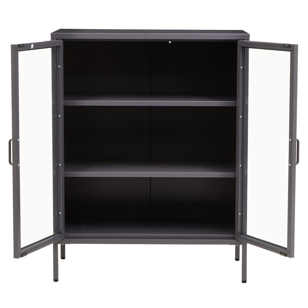 Acier Grey Metal and Glass Two Door Cabinet with Adjustable Shelves