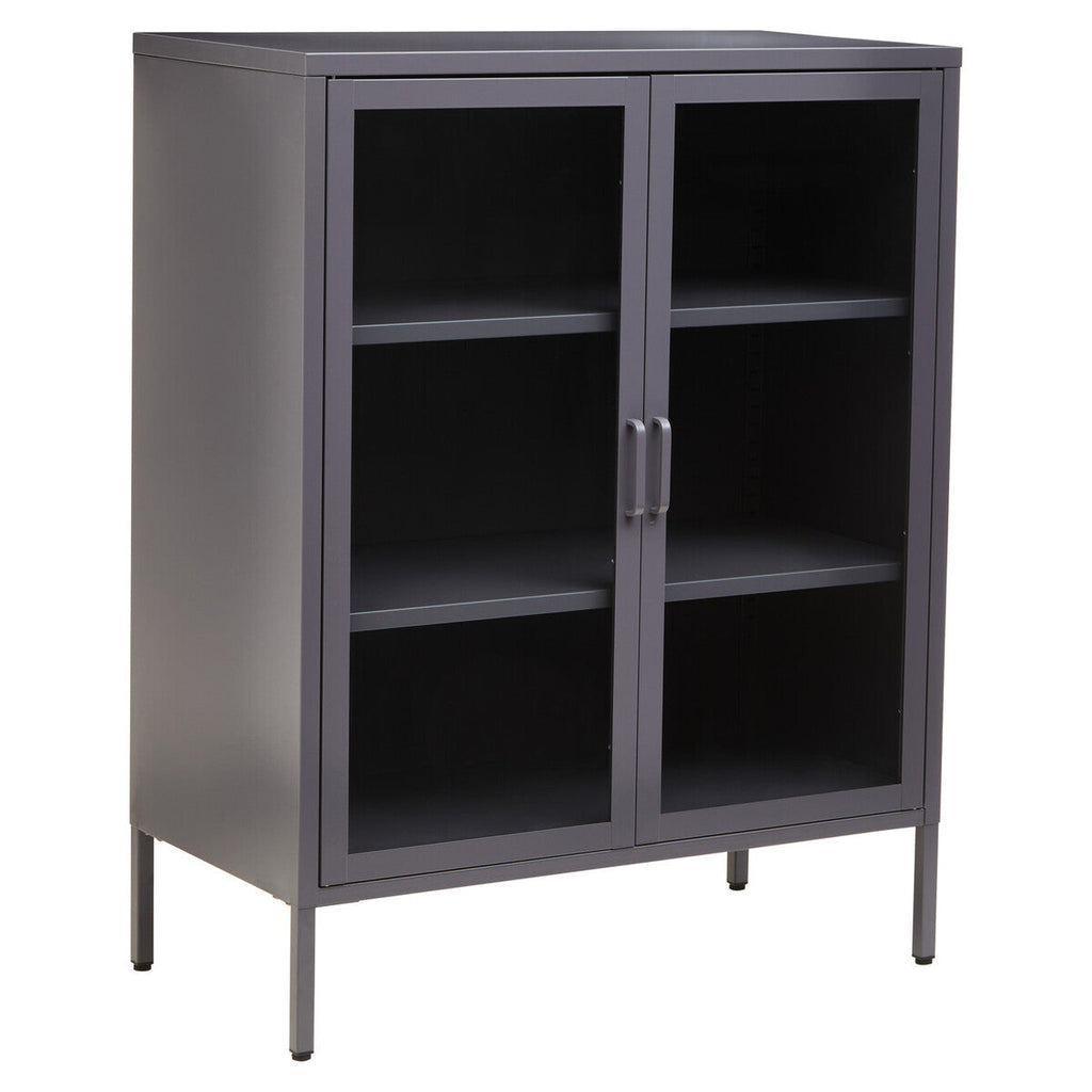 Acier Grey Metal and Glass Two Door Cabinet with Adjustable Shelves