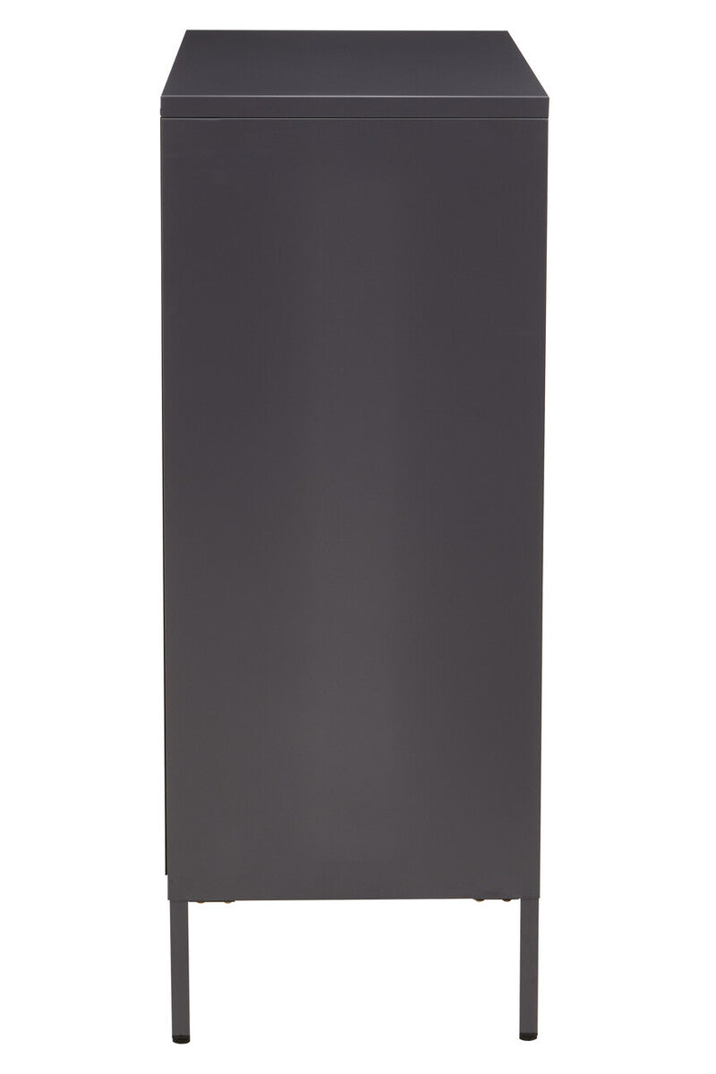Acier Grey Metal and Glass Two Door Cabinet with Adjustable Shelves