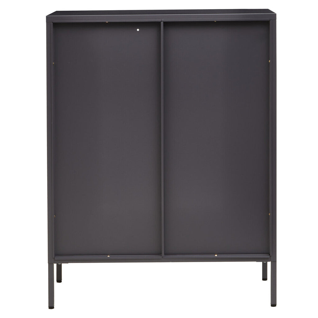 Acier Grey Metal and Glass Two Door Cabinet with Adjustable Shelves