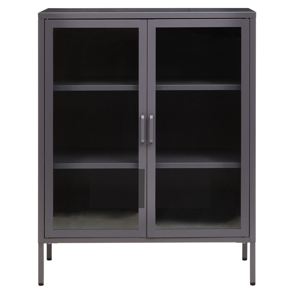 Acier Grey Metal and Glass Two Door Cabinet with Adjustable Shelves