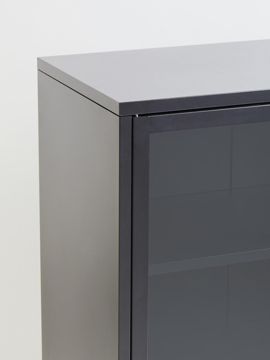 Acier Grey Metal and Glass Two Door Cabinet with Adjustable Shelves