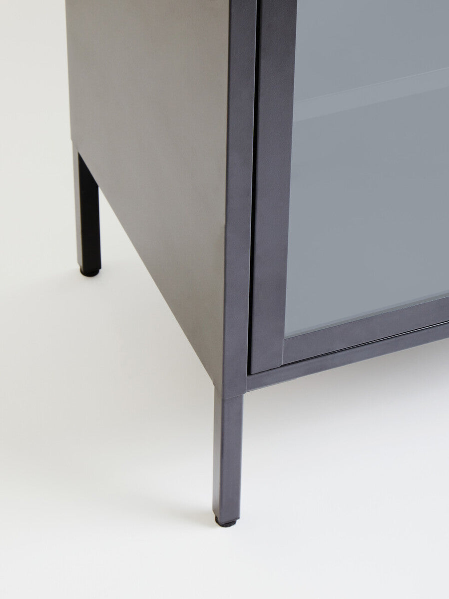Acier Grey Metal and Glass Two Door Cabinet with Adjustable Shelves