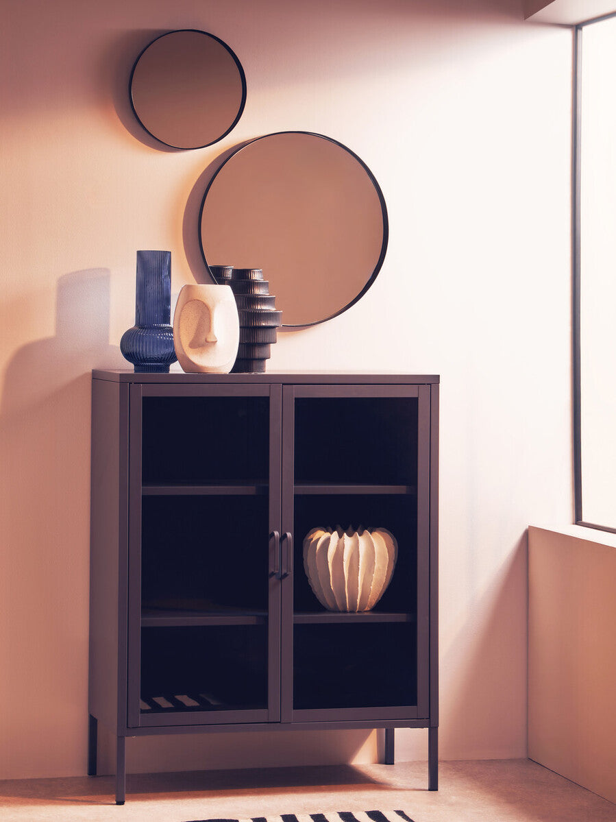 Acier Grey Metal and Glass Two Door Cabinet with Adjustable Shelves