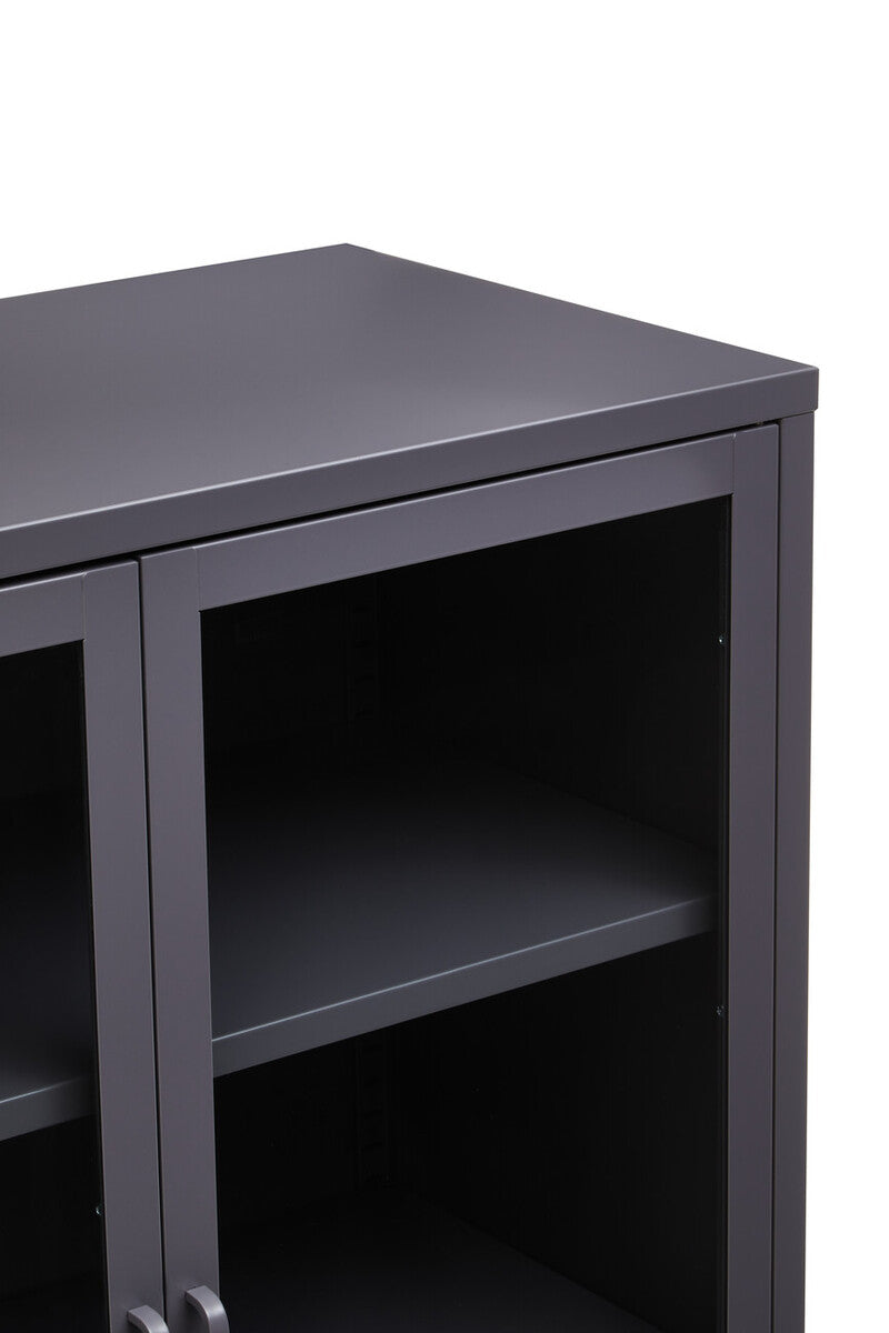 Acier Grey Metal and Glass Two Door Cabinet with Adjustable Shelves