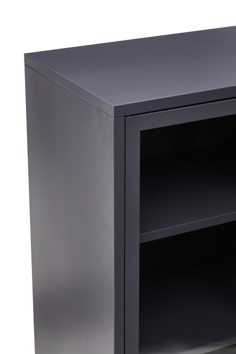 Acier Grey Metal and Glass Two Door Cabinet with Adjustable Shelves