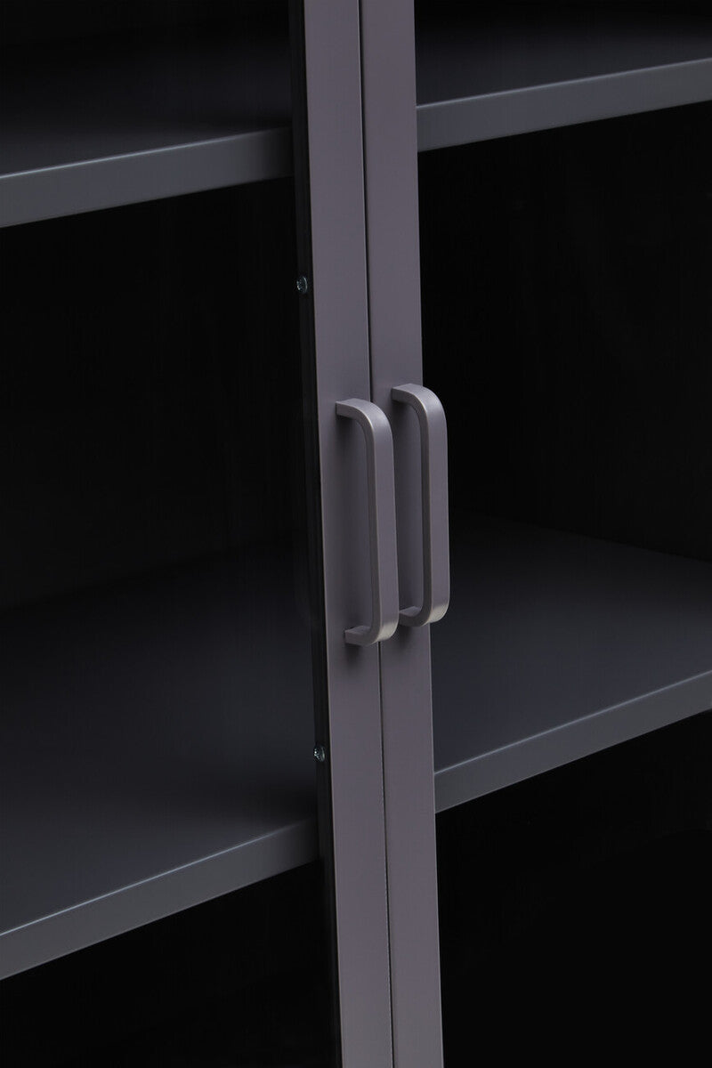 Acier Grey Metal and Glass Two Door Cabinet with Adjustable Shelves