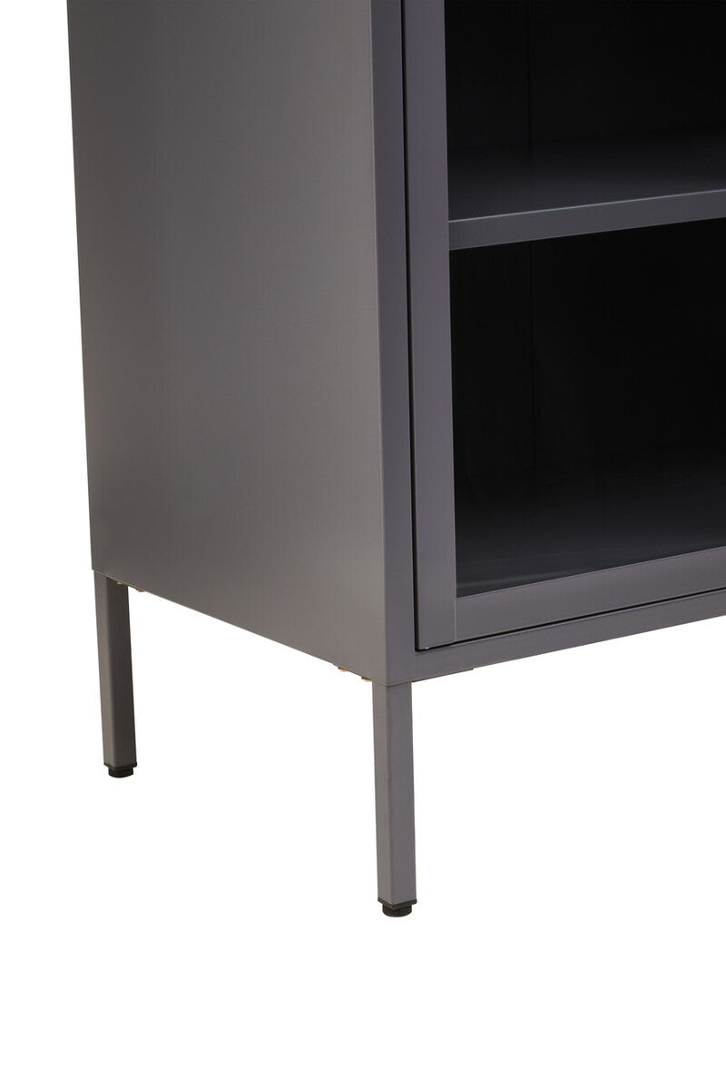 Acier Grey Metal and Glass Two Door Cabinet with Adjustable Shelves