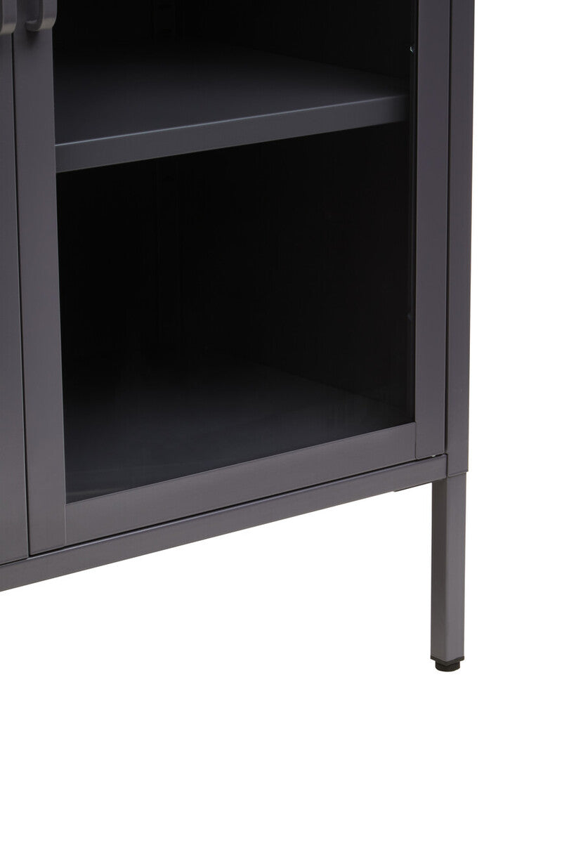 Acier Grey Metal and Glass Two Door Cabinet with Adjustable Shelves