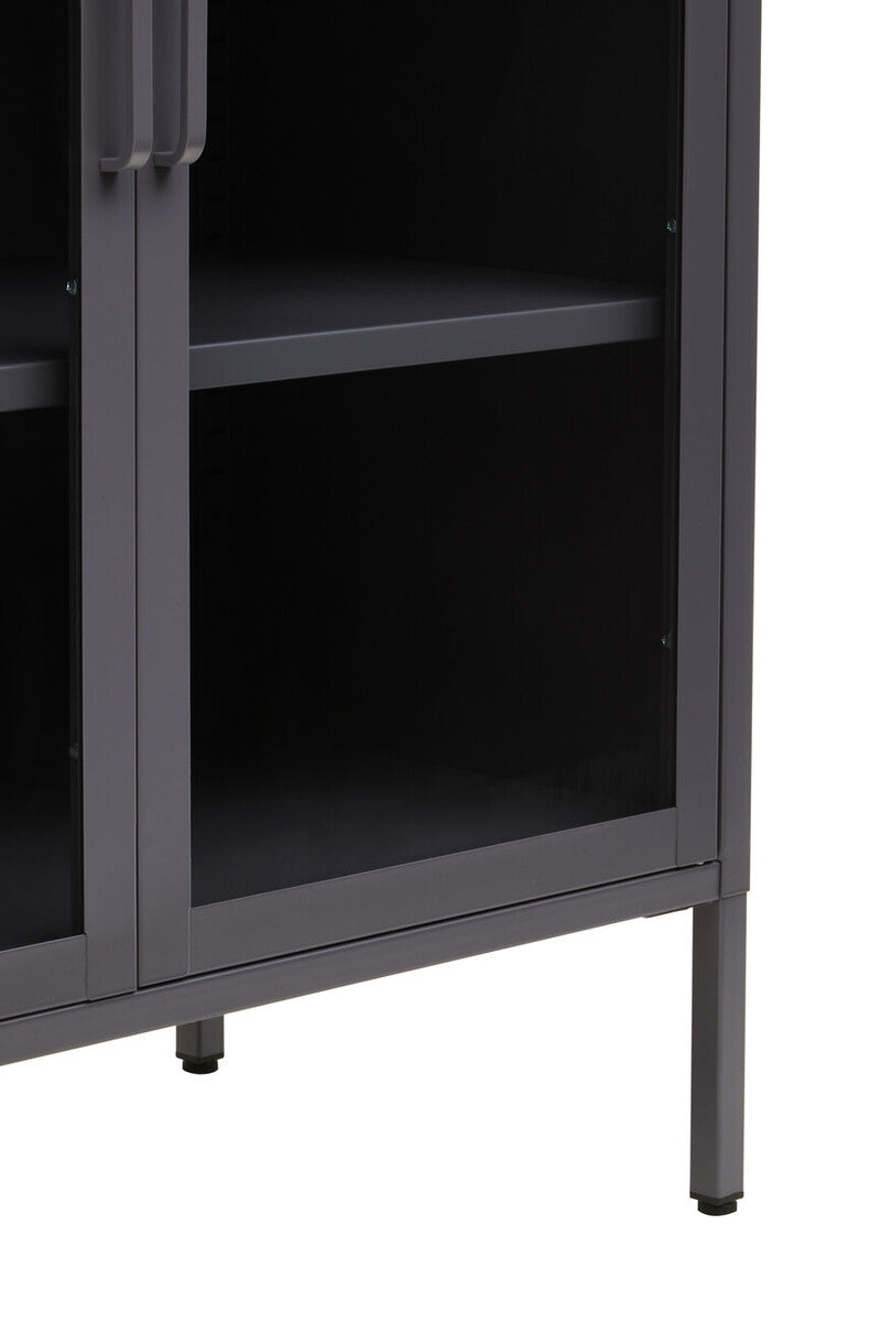 Acier Grey Metal and Glass Two Door Cabinet with Adjustable Shelves