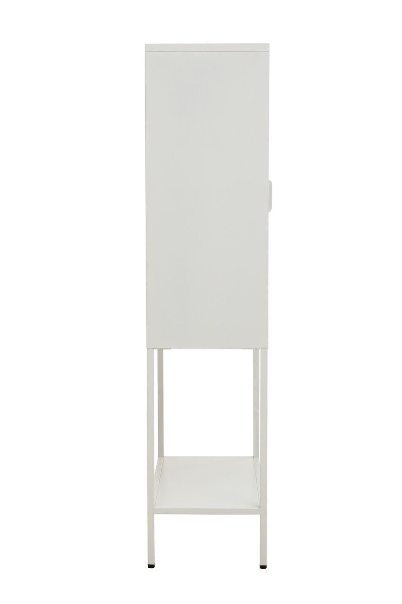 Acier White Metal and Glass Two Door Cabinet with Open Lower Shelf
