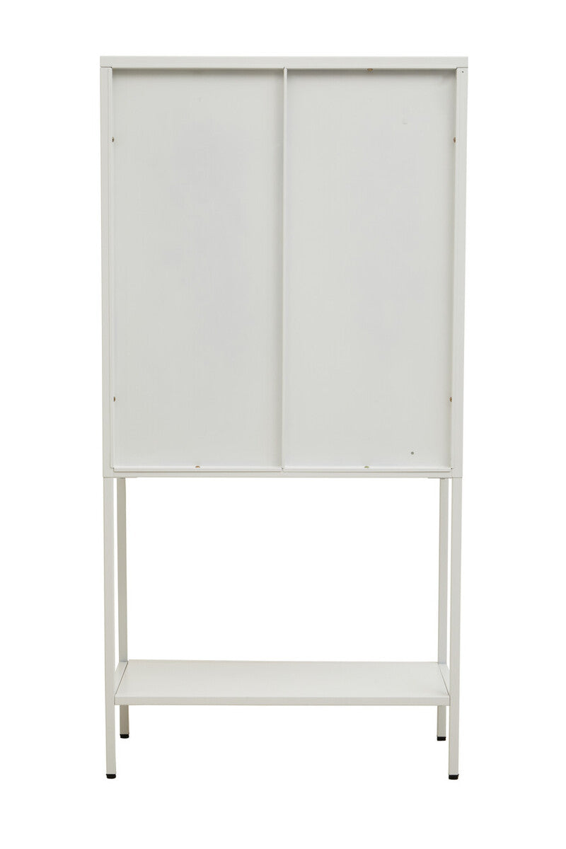 Acier White Metal and Glass Two Door Cabinet with Open Lower Shelf