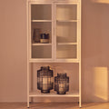 Acier White Metal and Glass Two Door Cabinet with Open Lower Shelf