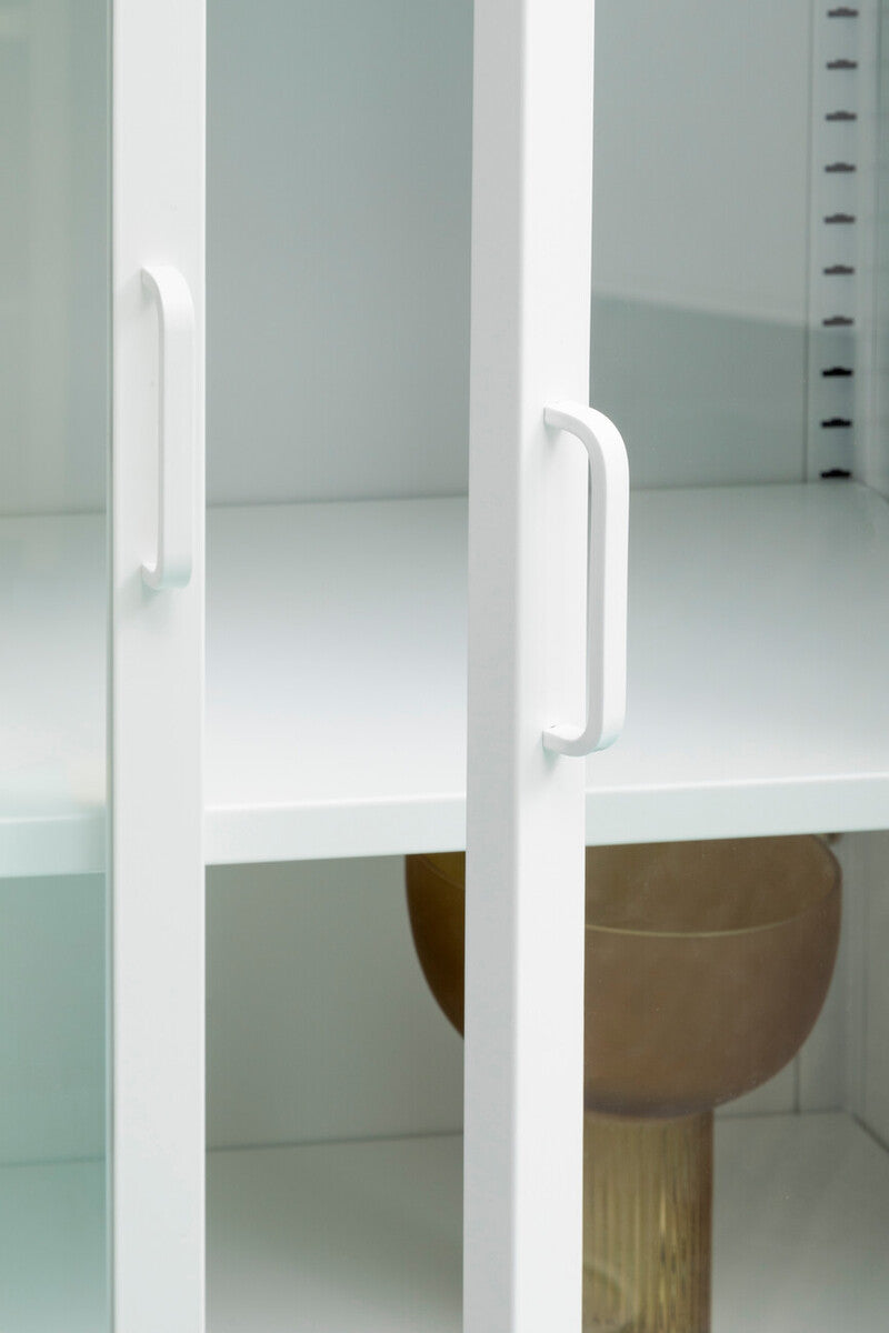 Acier White Metal and Glass Two Door Cabinet with Open Lower Shelf