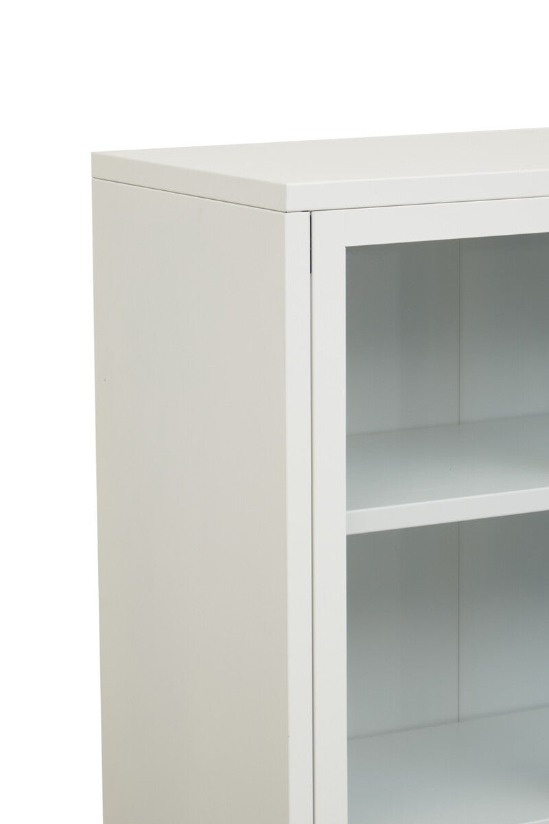 Acier White Metal and Glass Two Door Cabinet with Open Lower Shelf