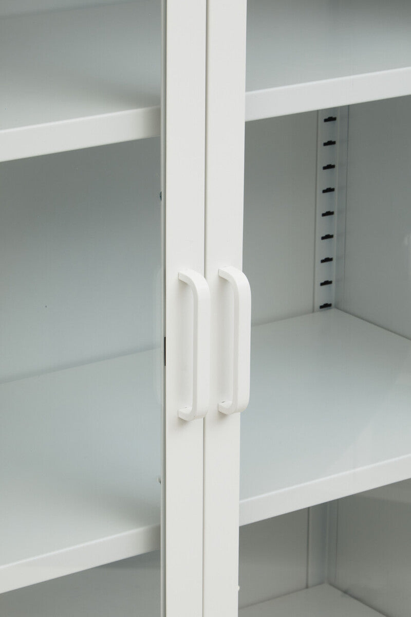 Acier White Metal and Glass Two Door Cabinet with Open Lower Shelf
