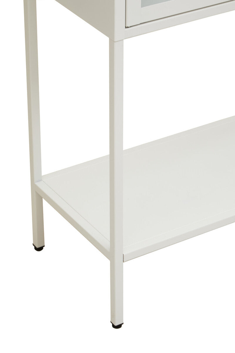 Acier White Metal and Glass Two Door Cabinet with Open Lower Shelf