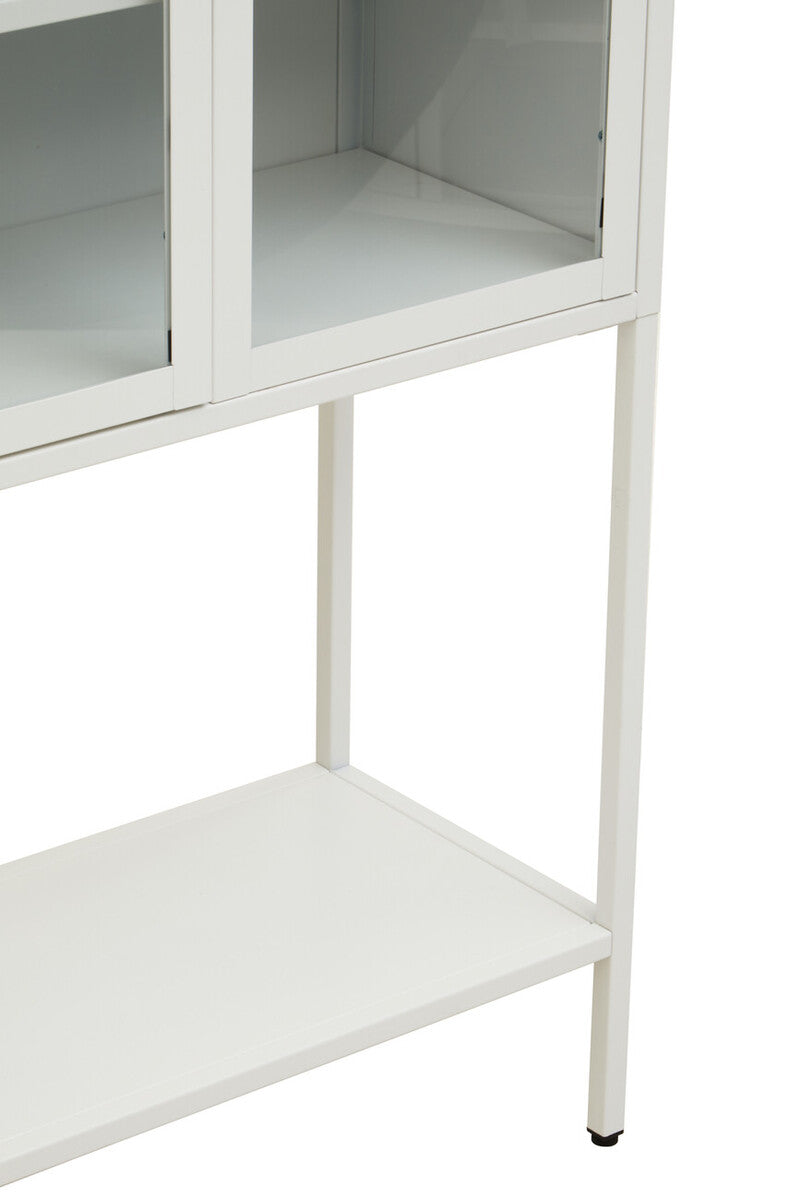 Acier White Metal and Glass Two Door Cabinet with Open Lower Shelf