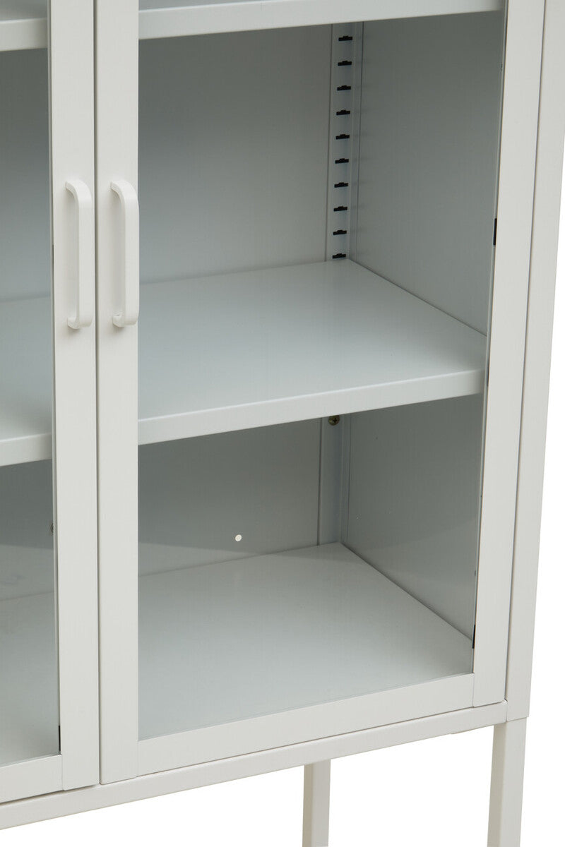 Acier White Metal and Glass Two Door Cabinet with Open Lower Shelf