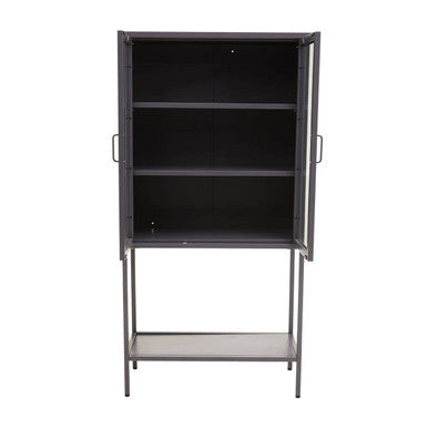 Acier Grey Metal and Glass Two Door Cabinet with Open Lower Shelf