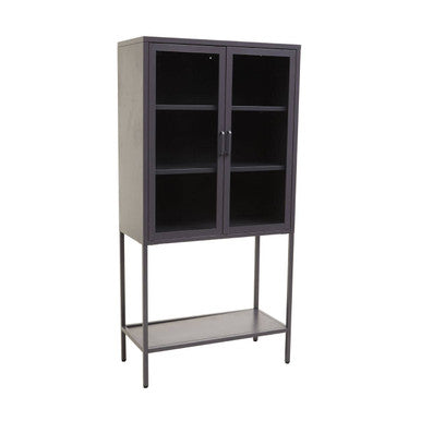 Acier Grey Metal and Glass Two Door Cabinet with Open Lower Shelf