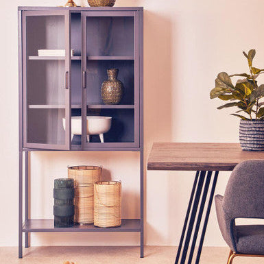 Acier Grey Metal and Glass Two Door Cabinet with Open Lower Shelf