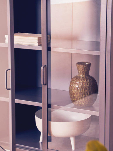 Acier Grey Metal and Glass Two Door Cabinet with Open Lower Shelf