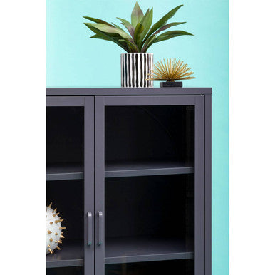 Acier Grey Metal and Glass Two Door Cabinet with Open Lower Shelf
