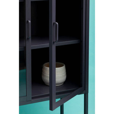 Acier Grey Metal and Glass Two Door Cabinet with Open Lower Shelf