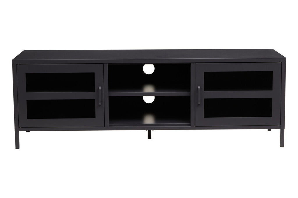 Acier Black Metal and Glass Two Door Media Unit with Open Shelves