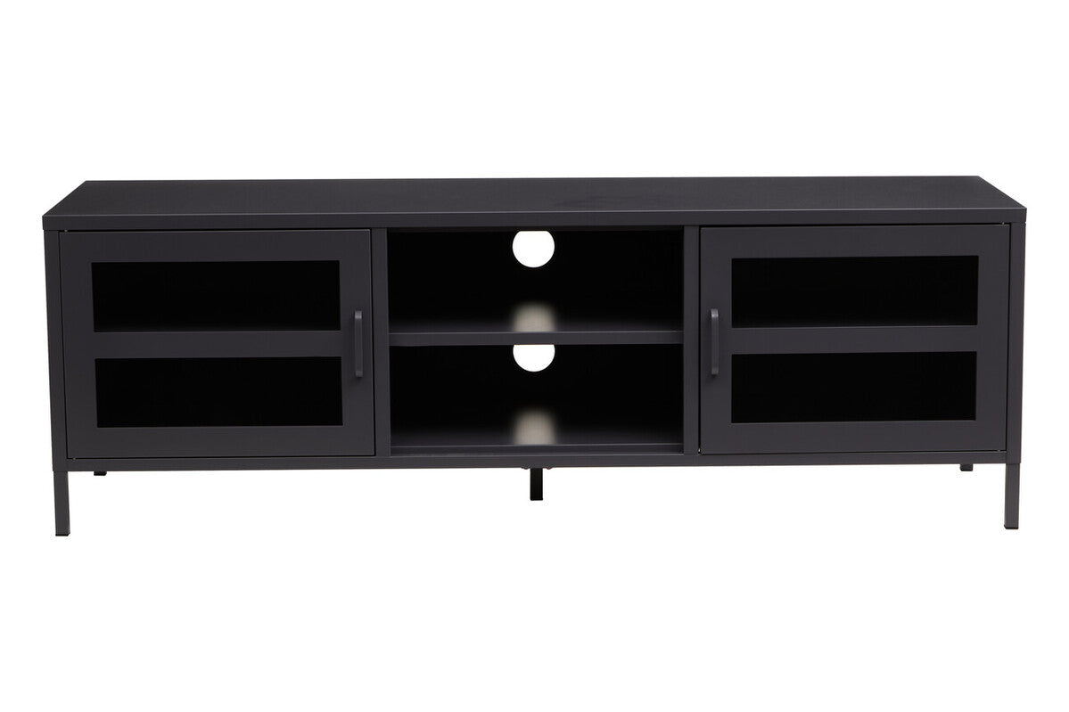 Acier Black Metal and Glass Two Door Media Unit with Open Shelves
