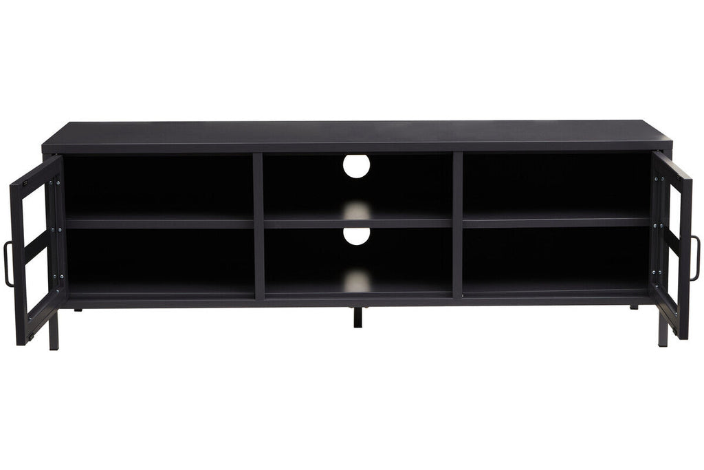 Acier Black Metal and Glass Two Door Media Unit with Open Shelves