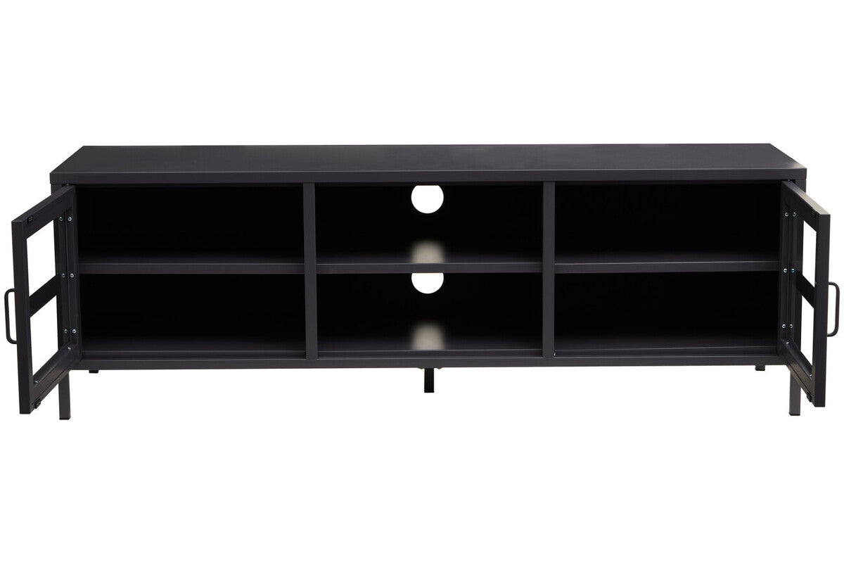 Acier Black Metal and Glass Two Door Media Unit with Open Shelves