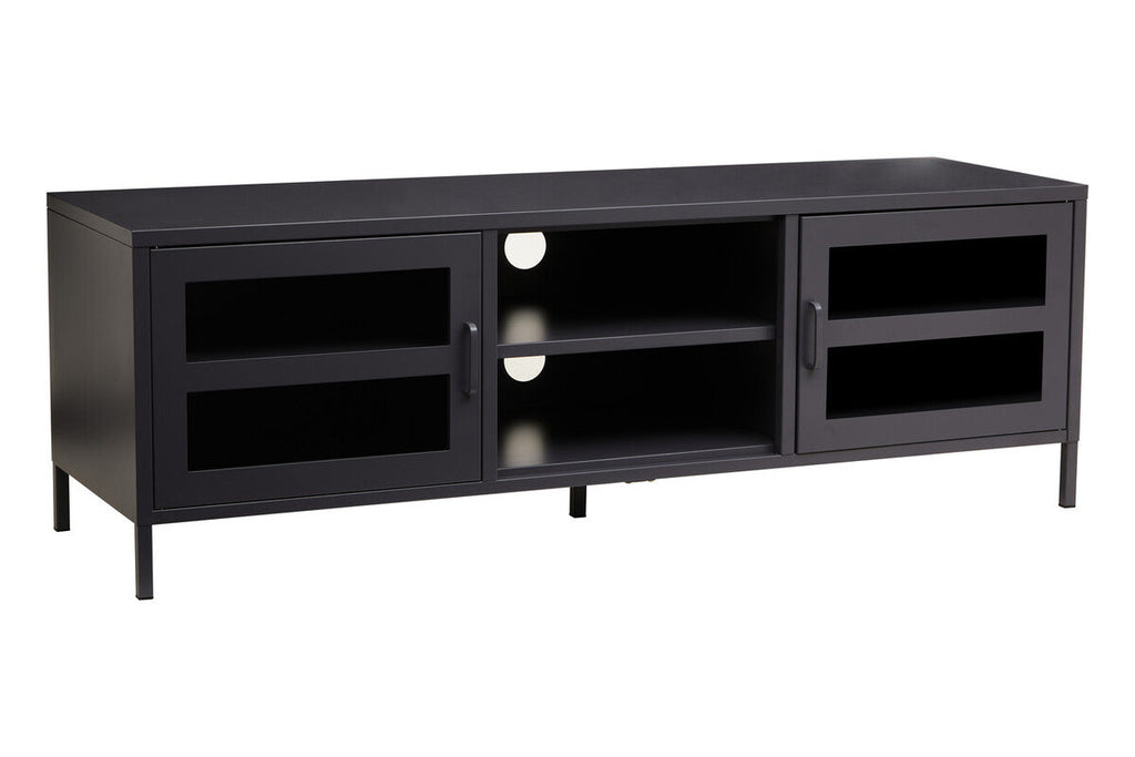 Acier Black Metal and Glass Two Door Media Unit with Open Shelves