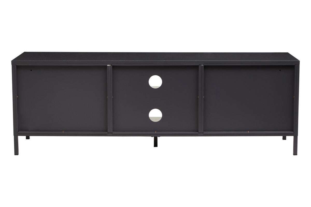 Acier Black Metal and Glass Two Door Media Unit with Open Shelves