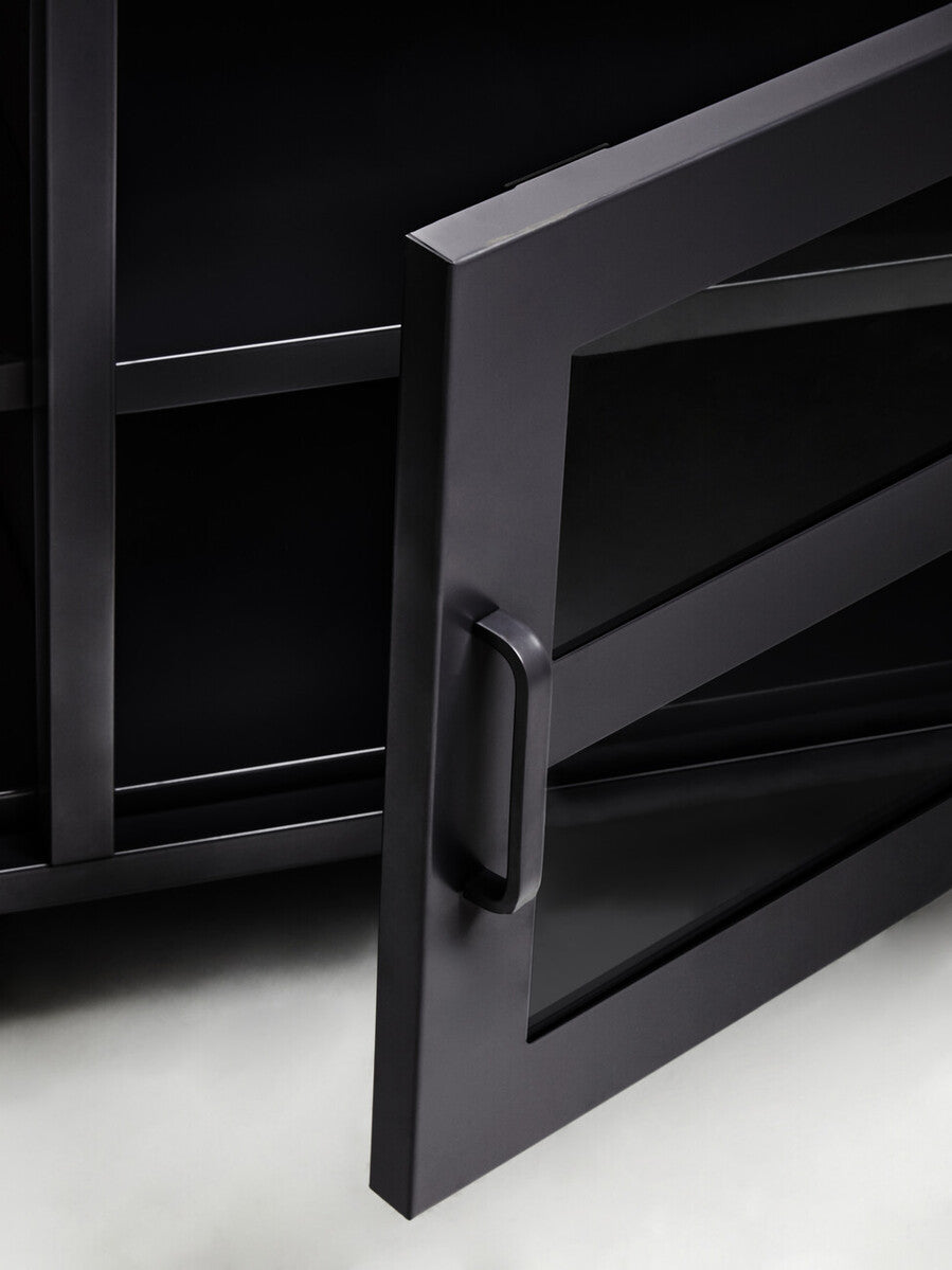 Acier Black Metal and Glass Two Door Media Unit with Open Shelves