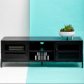 Acier Black Metal and Glass Two Door Media Unit with Open Shelves