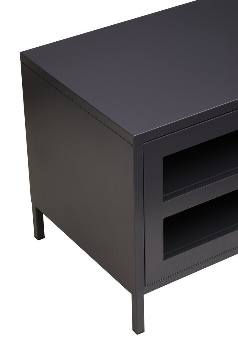 Acier Black Metal and Glass Two Door Media Unit with Open Shelves