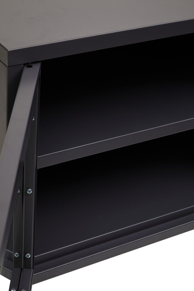 Acier Black Metal and Glass Two Door Media Unit with Open Shelves