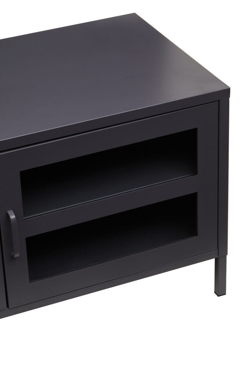 Acier Black Metal and Glass Two Door Media Unit with Open Shelves
