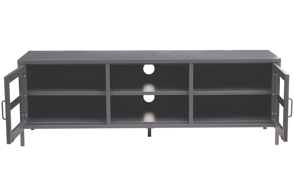 Acier Grey Metal and Glass Two Door Media Unit with Open Shelves